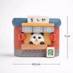 Miniature panda ramen shop figurine with red lanterns, 7x8.5 cm, Germiant decor