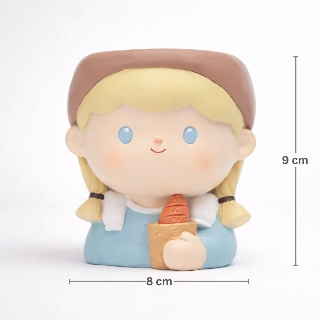 Cute blonde girl figurine holding bread, 9 cm tall, 8 cm wide, Germiant home decor