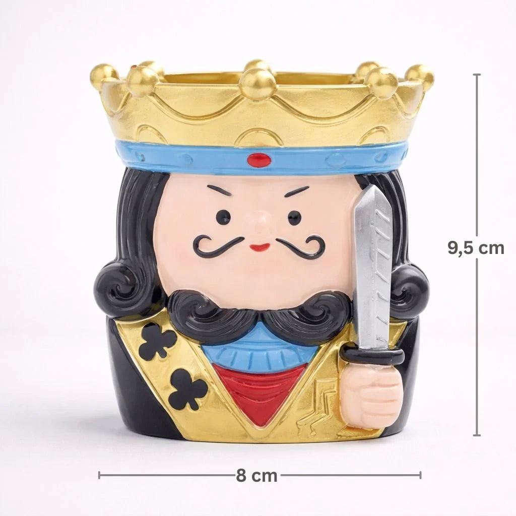 King of clubs ceramic mug with crown and sword, 9.5 cm tall, 8 cm wide, Germiant