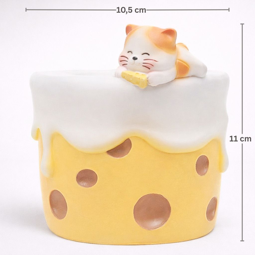 Cat-shaped cookie jar with measurements on a white background