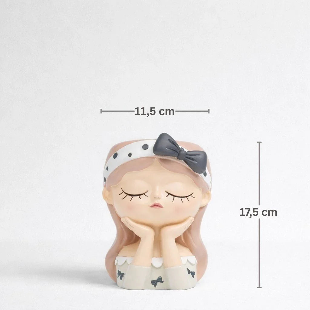 Decorative girl figure planter with bow, 17.5x11.5 cm, Germiant home decor accessory