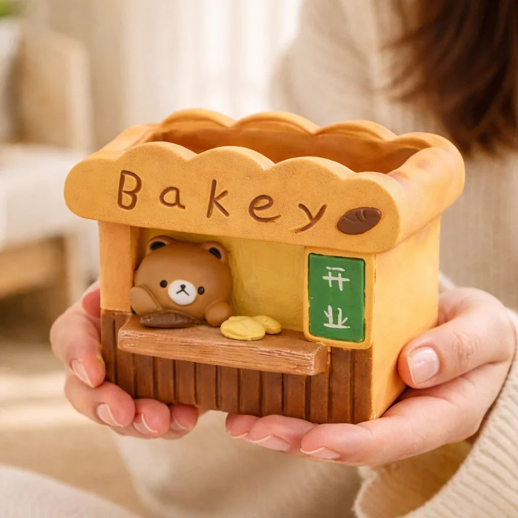 Bären-Bäckerei-Figuren-Pflanzgefäß – handbemaltes dekoratives Pflanzge –  Germiant