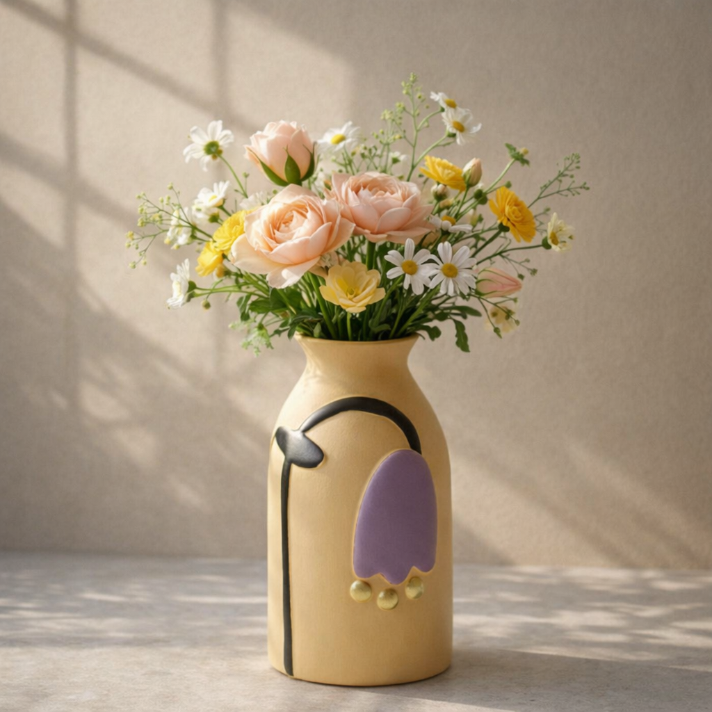 Decorative vase with flowers on a neutral background