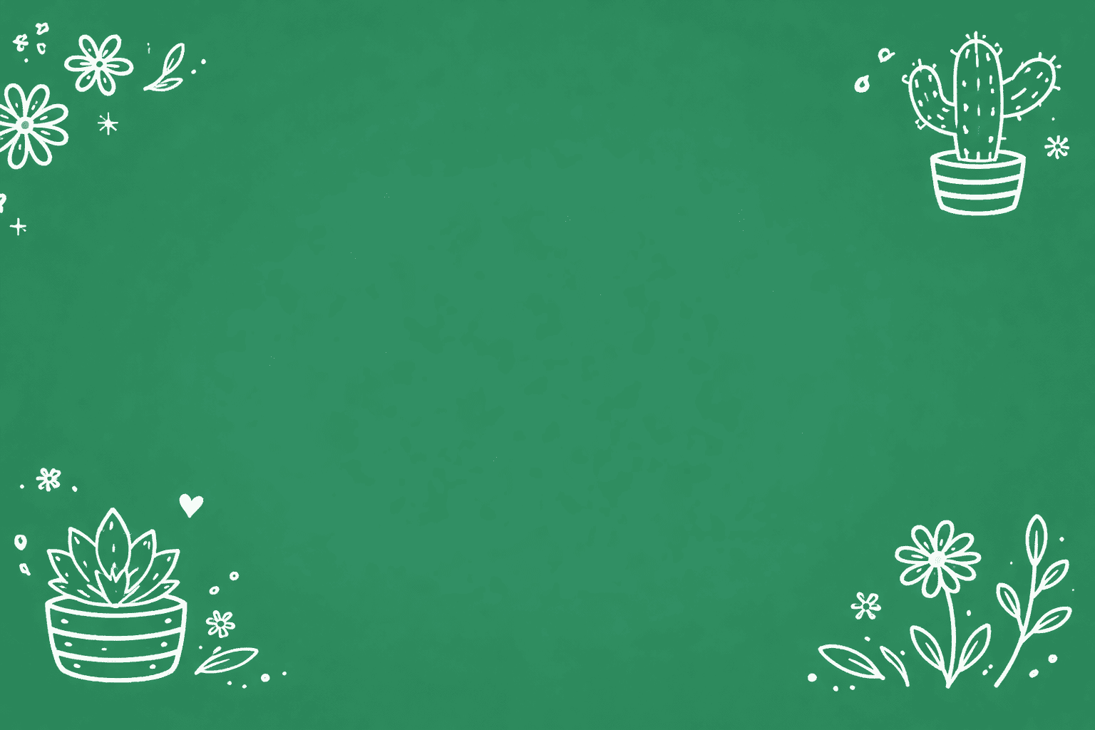 Green background with white line art of plants and flowers