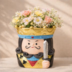 King themed ceramic planter with pastel flowers, unique home decor from Germiant