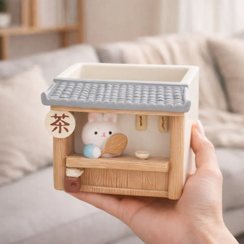 Cute ceramic planter with bunny in mini tea house, home decor at Germiant