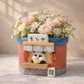 Cute ceramic panda ramen shop flower pot with pastel roses and daisies, Germiant decor